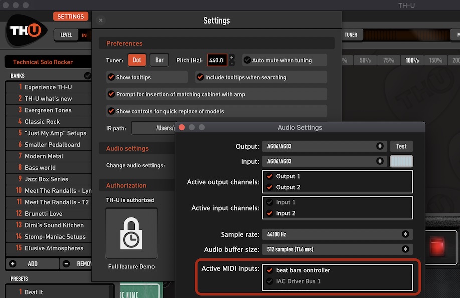 TH-U Audio Settings