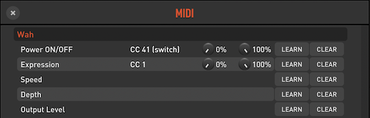 TH-U MIDI Settings - Wah