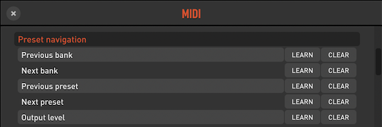 TH-U MIDI Settings - preset navigation